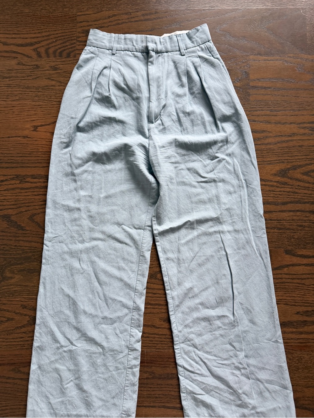 Zara Light Blue High-Rise Pleated Trousers